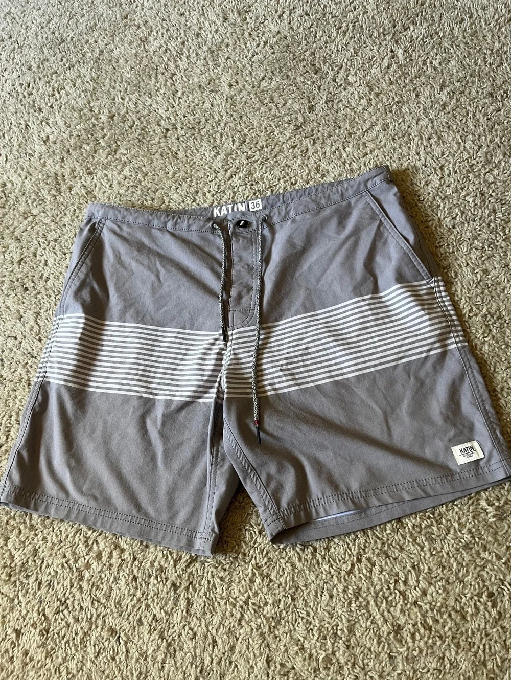 Katin Men’s Gray and White Striped Board Shorts Size 36